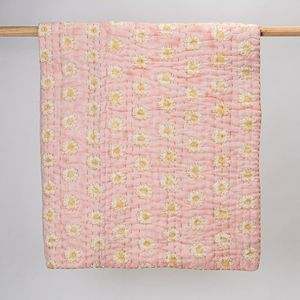 Softest Sun Flower Hand Block Printed Cotton Baby Quilt Blankets 090